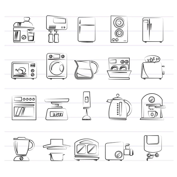 Aparelhos de cozinha e ícones de utensílios de cozinha — Vetor de Stock