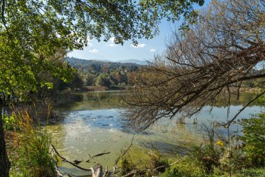 Sonbahar manzara Iskar Nehri yakınındaki Pancharevo Gölü, Sofya şehir bölge, Bulgaristan