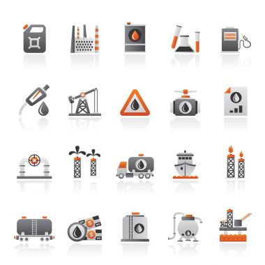 Petrol ve petrol endüstrisinin simgeleri - vektör Icon set
