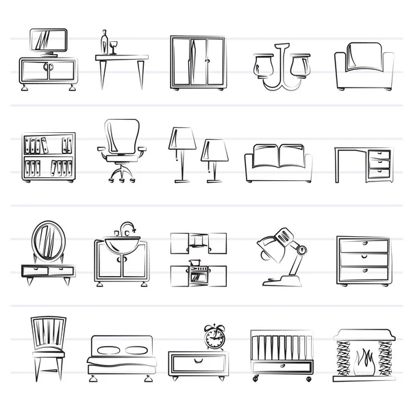 Meubilair Binnenlandse Apparatuur Pictogrammen Vector Icon Set — Stockvector