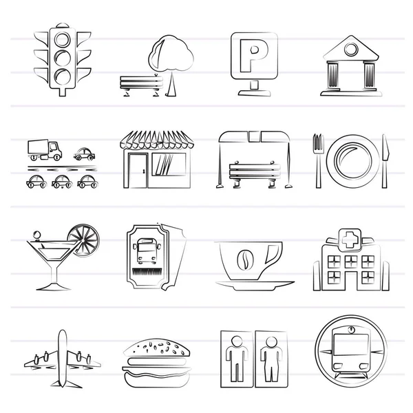 Urban Stad Elementen Pictogrammen Vector Icon Set — Stockvector