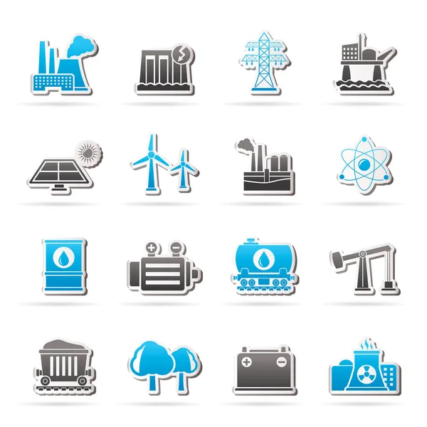 Industria Productora Energía Iconos Recursos Conjunto Iconos Vectoriales — Vector de stock