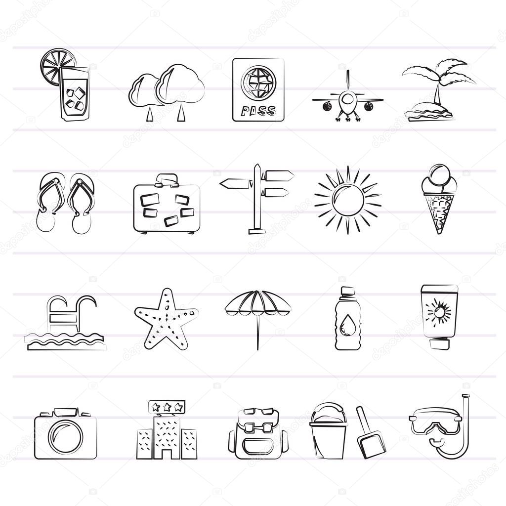 summer, vacation and beach icons - vector icon set