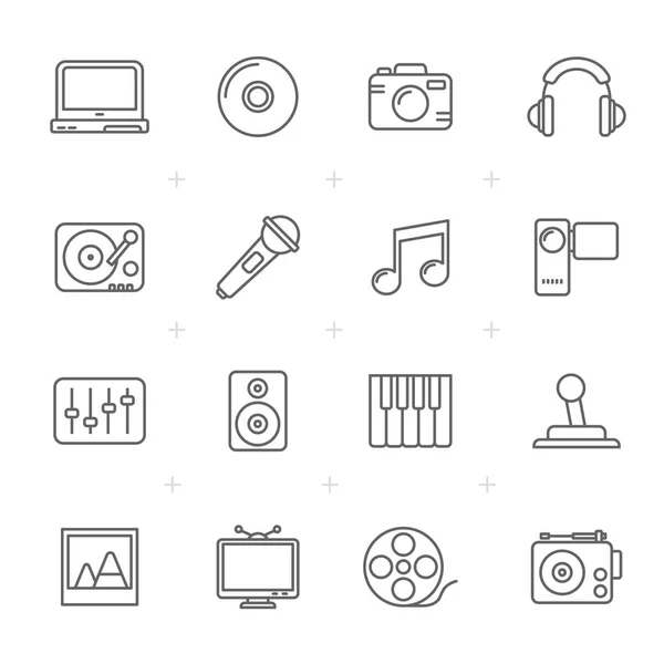 Linienmedien Unterhaltungs Und Technologie Symbole Vektor Icon Set — Stockvektor