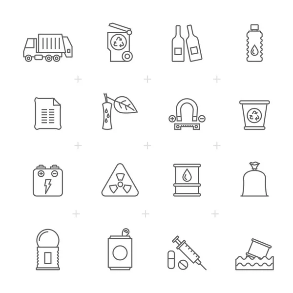 Línea Basura Basura Iconos Vector Icono Conjunto — Vector de stock