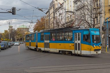 Sofia, Bulgaristan-12 Kasım 2017: Boulevard Vitosha yılında Sofya şehrin insanlar yürürken