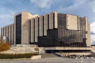 Sofia, Bulgaristan-12 Kasım 2017: Sofya, Bulgaristan Ulusal Kültür Sarayı görünümünü şaşırtıcı