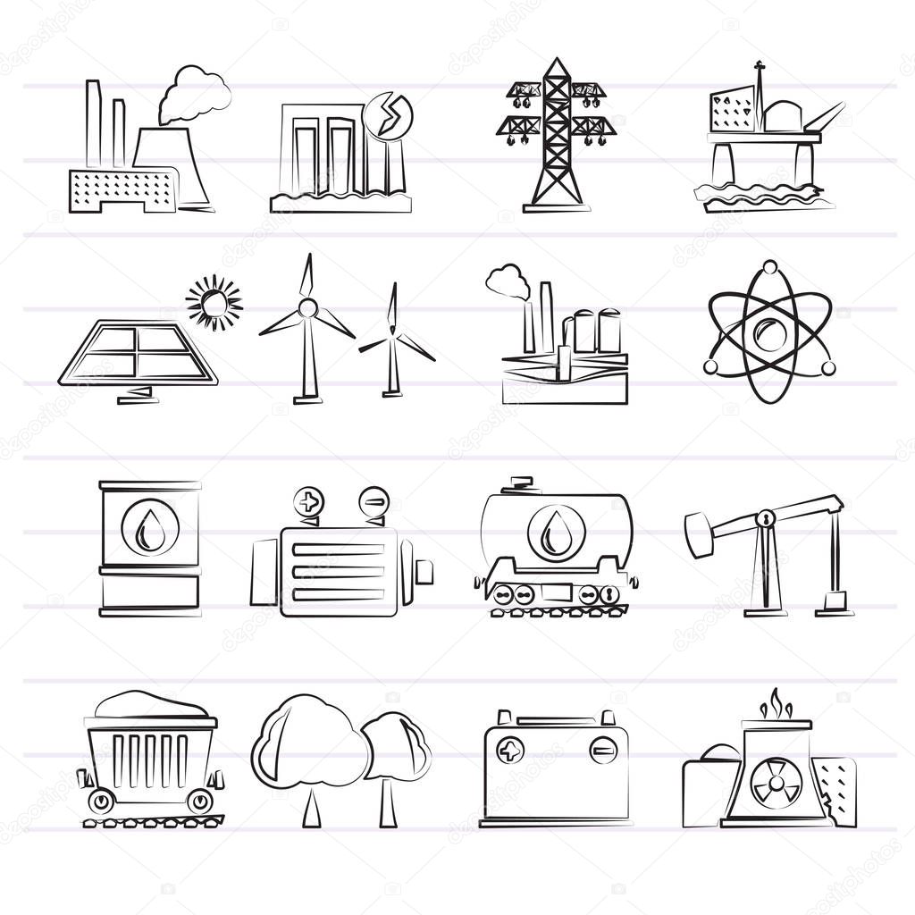 Energy producing industry and resources icons - vector icon set