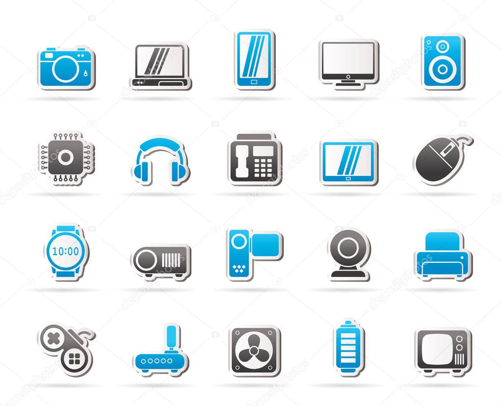 different types of electronics icons - vector icon set