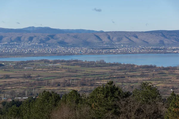 Amazing Panoramic Landscape Lake Pamvotida Pindus Mountain City Ioannina Epirus — Stock Photo, Image