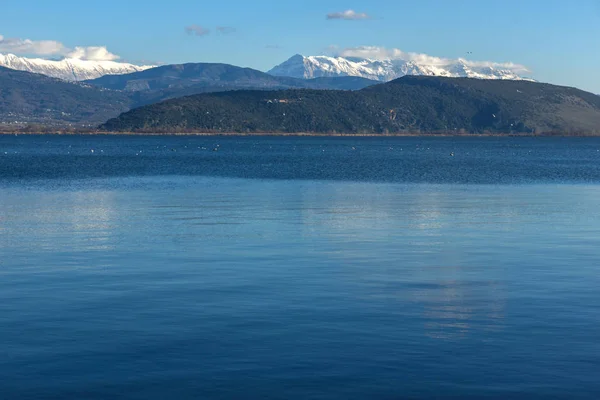 Amazing Panoramic Landscape Lake Pamvotida Pindus Mountain City Ioannina Epirus — Stock Photo, Image