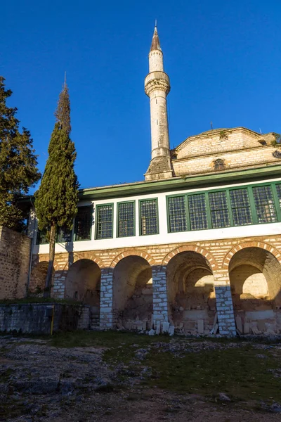Incrível Vista Pôr Sol Mesquita Aslan Pasha Castelo Cidade Ioannina — Fotografia de Stock