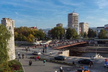 Nis, Sırbistan - 21 Ekim 2017: panoramik şehir NIS kale, Sırbistan