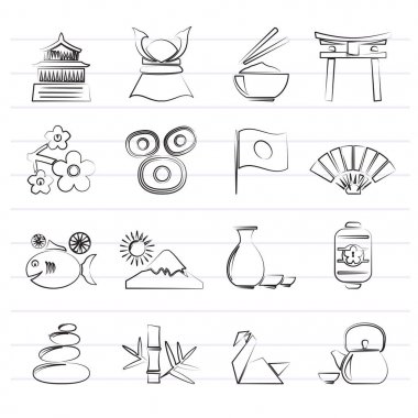 Tipik Japonya kültür simgeler - vektör Icon set