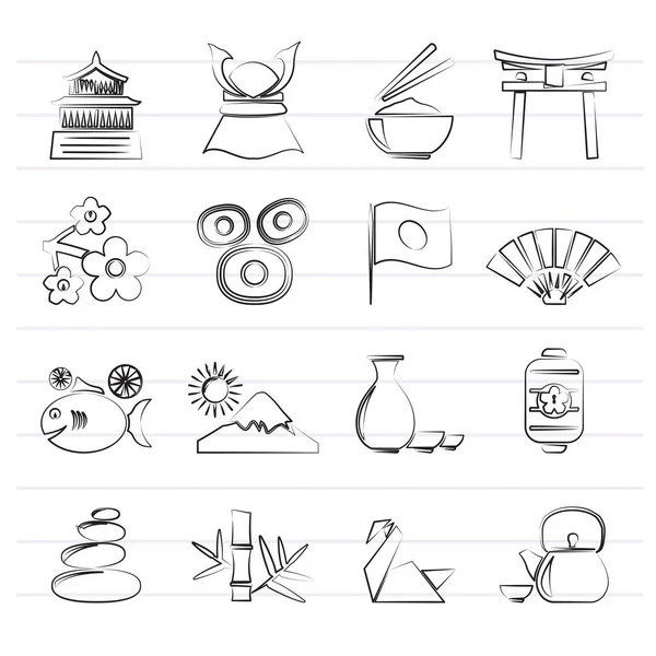 Iconos Típicos Cultura Japonesa Conjunto Iconos Vectoriales — Vector de stock