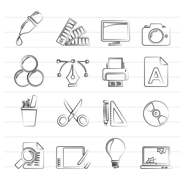 Symbole Der Grafischen Industrie Vektor Icon Set — Stockvektor