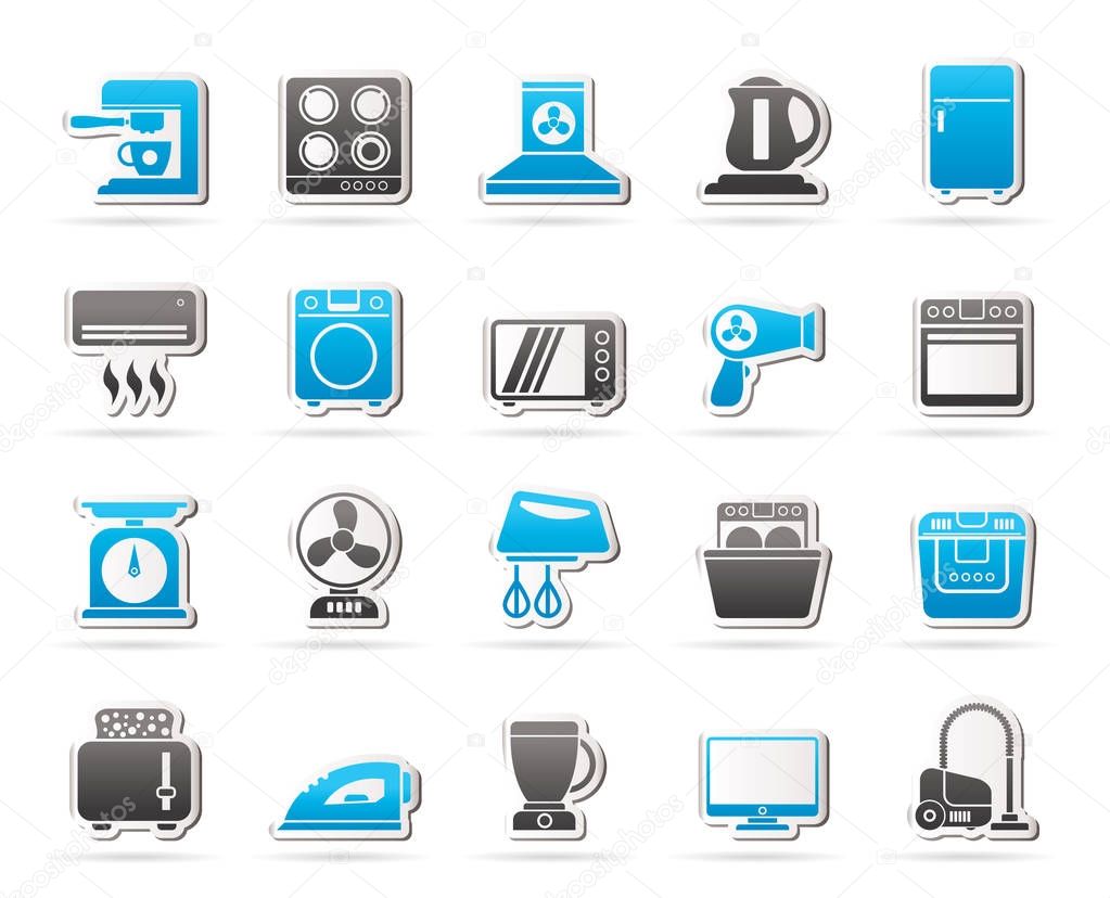household appliances and electronics icons - vector, icon set
