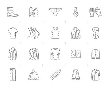 Çizgi adam giyim simgeler - vektör Icon set