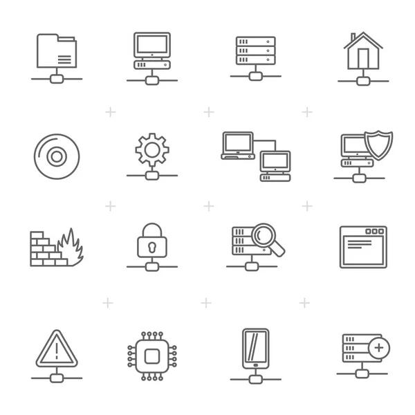 Conjunto Iconos Red Servidor Alojamiento Línea Icono Vector — Archivo Imágenes Vectoriales