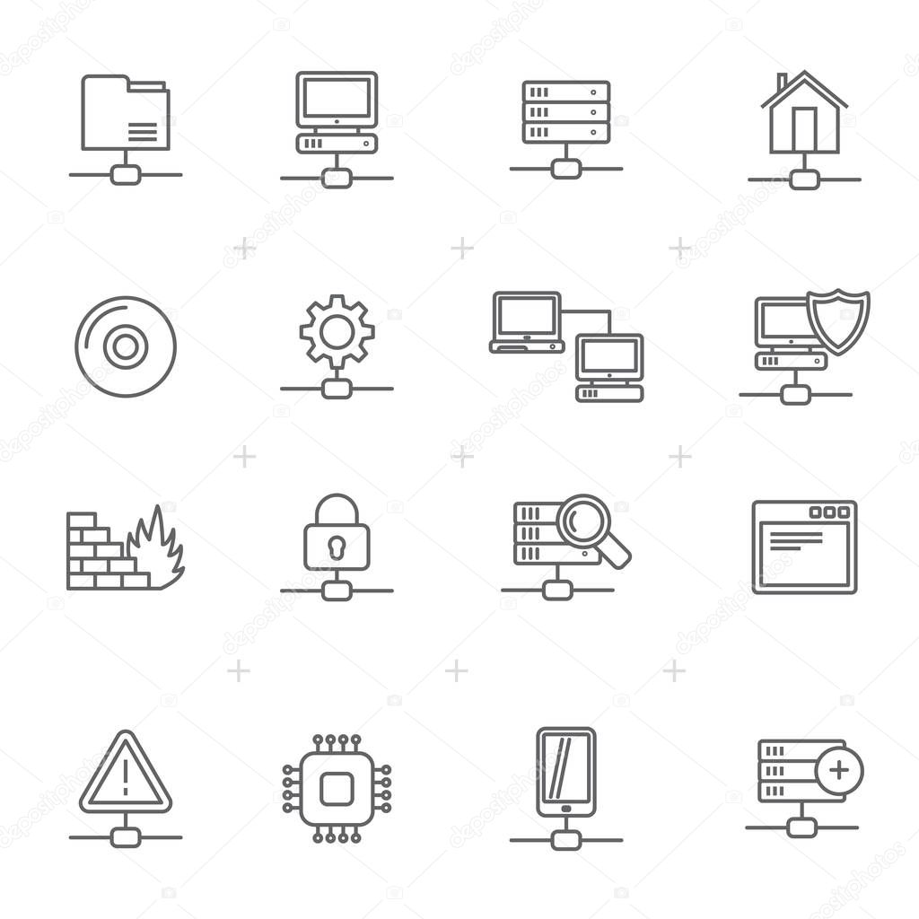 Line Network, Server and Hosting Icons  - vector icon set