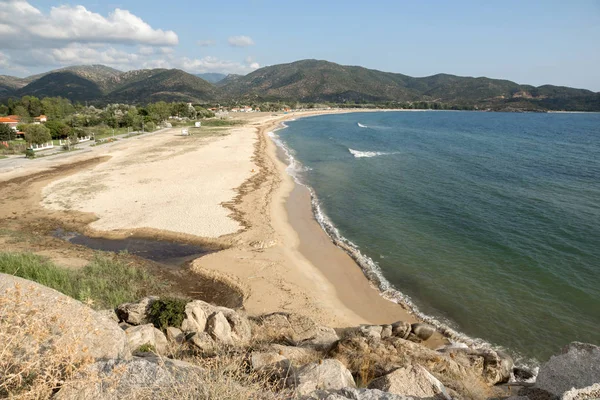 Vista Panorâmica Praia Sykia Península Sithonia Chalkidiki Macedónia Central Grécia — Fotografia de Stock