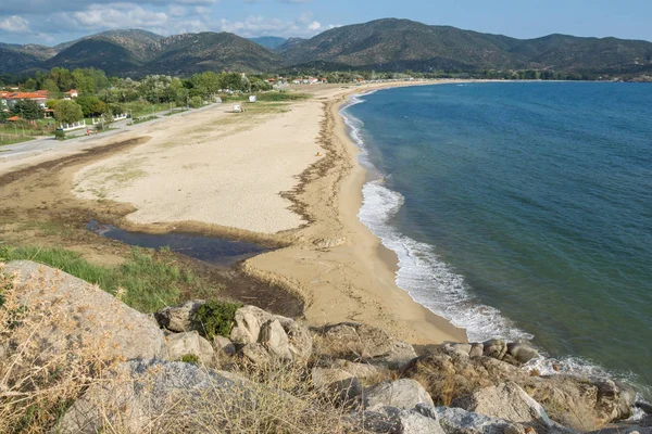 Vista Panorâmica Praia Sykia Península Sithonia Chalkidiki Macedónia Central Grécia — Fotografia de Stock