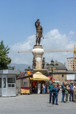 Skopje, Makedonya - 13 Mayıs 2017: Philip II Makedonya anıtın Üsküp, Makedonya Cumhuriyeti