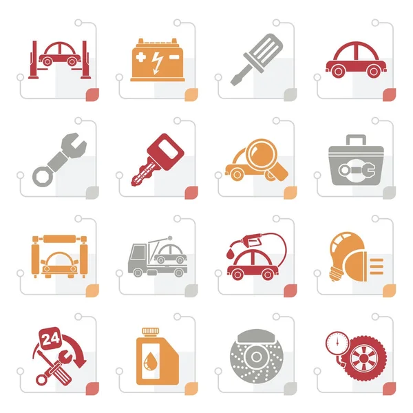 Gestileerde Auto Service Onderhoud Pictogrammen Vector Icon Set — Stockvector