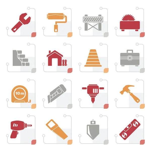 Stylized Building Construction Icons Vector Icon Set — Stock Vector