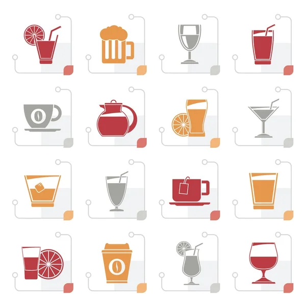 Gestileerde Drankjes Pictogrammen Vector Icon Set — Stockvector