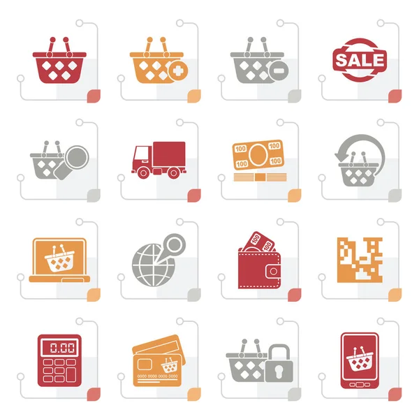 Compras Estilizadas Iconos Minoristas Conjunto Iconos Vectoriales — Vector de stock