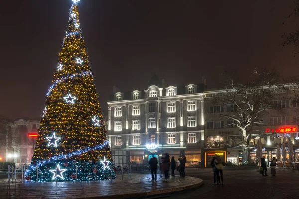 Plovdiv Bulgaria December 2017 Christmas Tree Front City Hall City — Stock Photo, Image