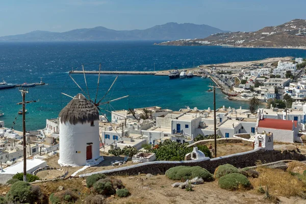 Mykonos Grecia Mayo 2013 Increíble Vista Molinos Viento Blancos Isla —  Fotos de Stock