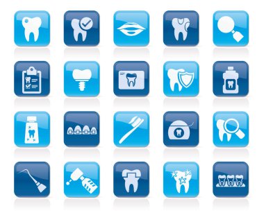 Diş tıp ve diş hekimliği araçları simgeler - vektör Icon set