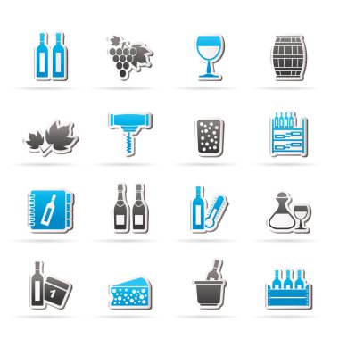 Şarap sanayi nesneleri simgeler-vektör Icon set