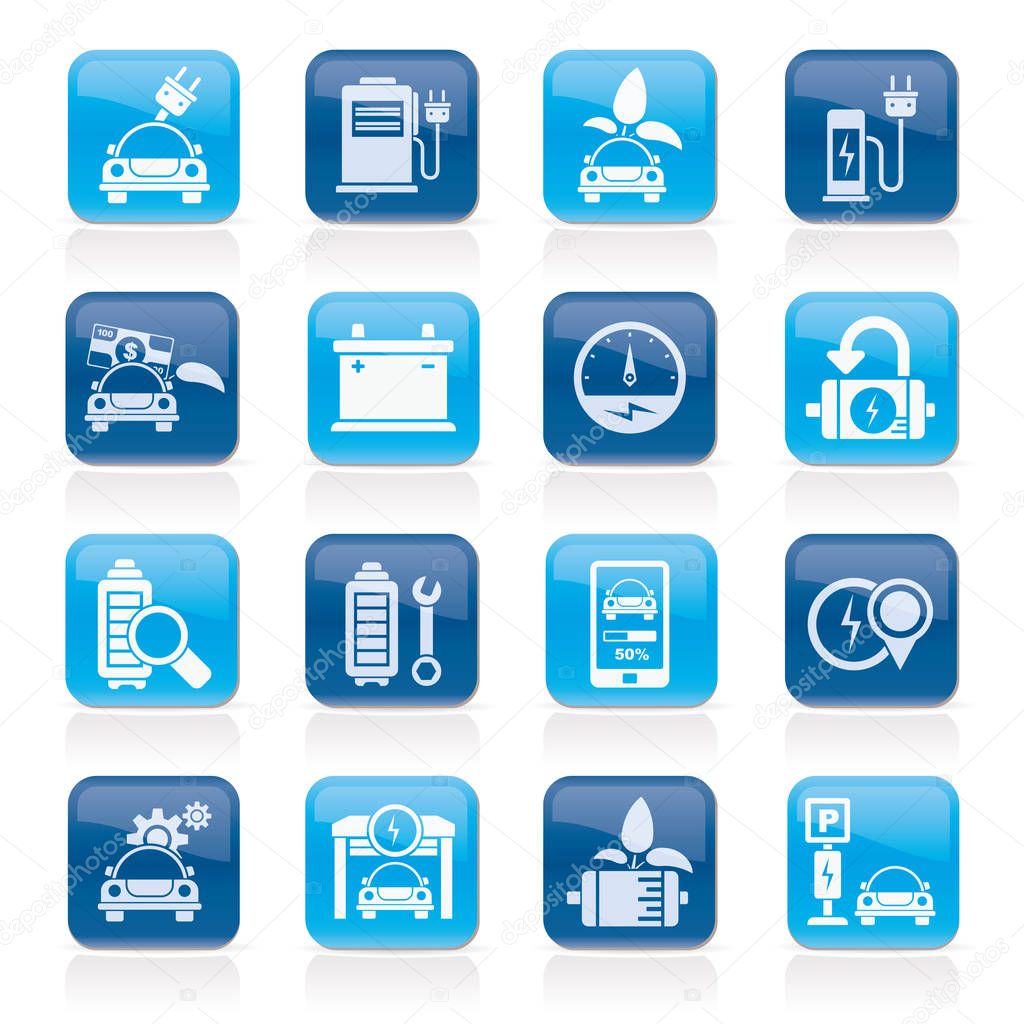 Ecology and Electric Car icons - vector icon set