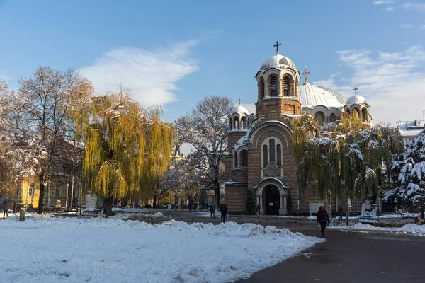 Sofia Bulgária Novembro 2017 Vista Pôr Sol Igreja Sveti Sedmochislenitsi — Fotografia de Stock