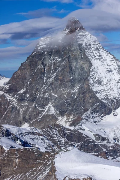 Panorama Inverno Monte Matterhorn Coberto Nuvens Cantão Valais Alpes Suíça — Fotografia de Stock