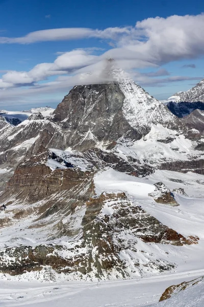 Mount Matterhorn Panoraması Kış Bulutlar Valais Canton Alpler Sviçre Ile — Stok fotoğraf