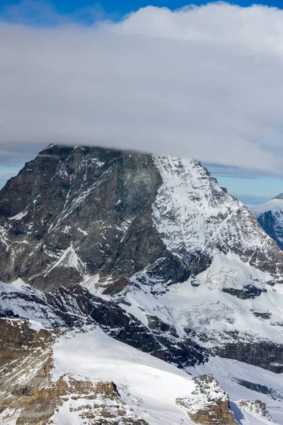 Panorama Invierno Del Monte Matterhorn Cubierto Nubes Cantón Valais Alpes —  Fotos de Stock