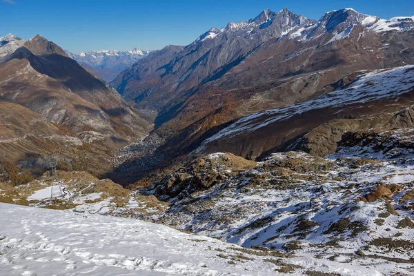 Fantastiska Panorama Från Matterhorn Glacier Paradise Till Zermatt Alperna Schweiz — Stockfoto