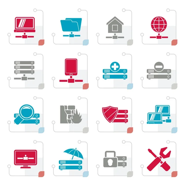 Stilisierte Server Hosting Und Internet Symbole Vektor Icon Set — Stockvektor