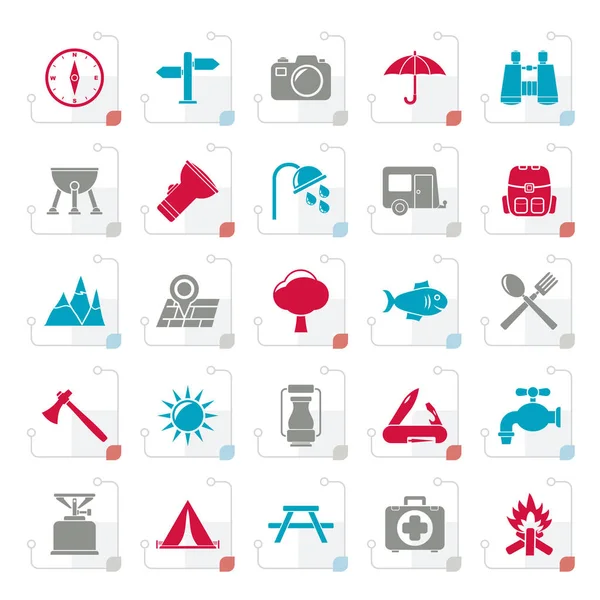 Stylized Camping Tourism Icons Vector Icon Set — Stock Vector