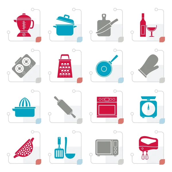 Iconos Herramientas Cocina Estilizadas Conjunto Iconos Vectoriales — Vector de stock