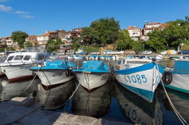 Sozopol, Bulgaristan - 12 Temmuz 2016: Süzebolu şehir, Burgaz bölge, Bulgaristan bağlantı noktasının şaşırtıcı Panorama