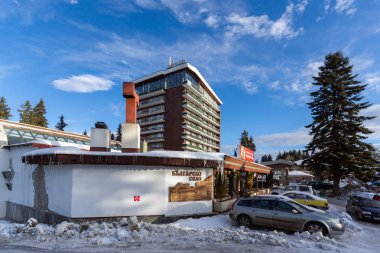 Pamporovo, Bulgaristan - 20 Ocak 2013: Kayak Merkezi Rodop Dağları, bölge Smolyan, Bulgaristan Pamporovo, kış görünümü
