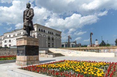 Skopje, Makedonya - 13 Mayıs 2017: Panorama Üsküp Şehir Merkezi, Makedonya Cumhuriyeti