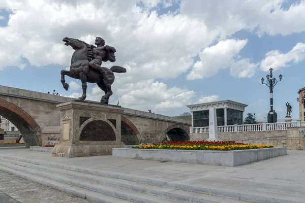 Республика Македония Января 2017 Года Центр Скопье Старый Каменный Мост — стоковое фото