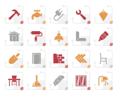 Stilize bina ve ev yenileme simgeler - vektör Icon set