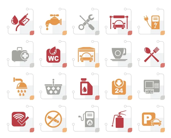 Gestileerde Tankstation Pictogrammen Vector Icon Set — Stockvector